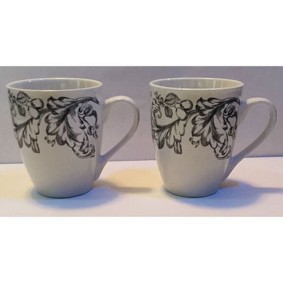 Royal Norfolk Coffee Tea Mug Floral Ceramic Black & White Cups Set Of 2 - Picture 5 of 5